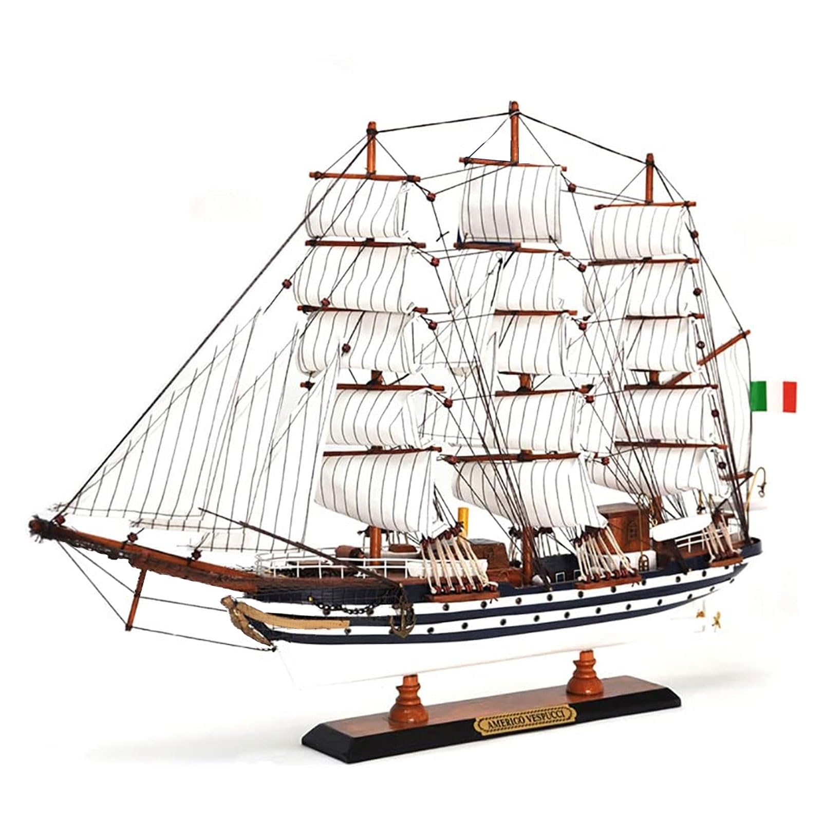 YLME Modellino Di Nave in Legno 65 cm Modello Di Barca A Vela in Legno Massello Amerigo Vespucci Ornamenti Nautici in Legno Completamente Assemblati Collezione Per La Decorazione Della Casa
