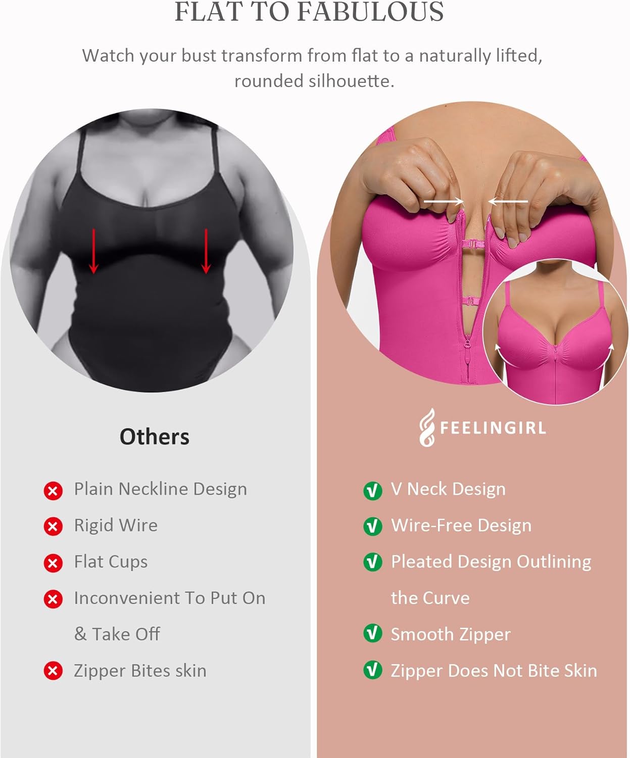 FeelinGirl Shapewear Bodysuit for Women Tummy Control Zip Up Shapewear Thong Waist V Neck Body Shaper - Image 3