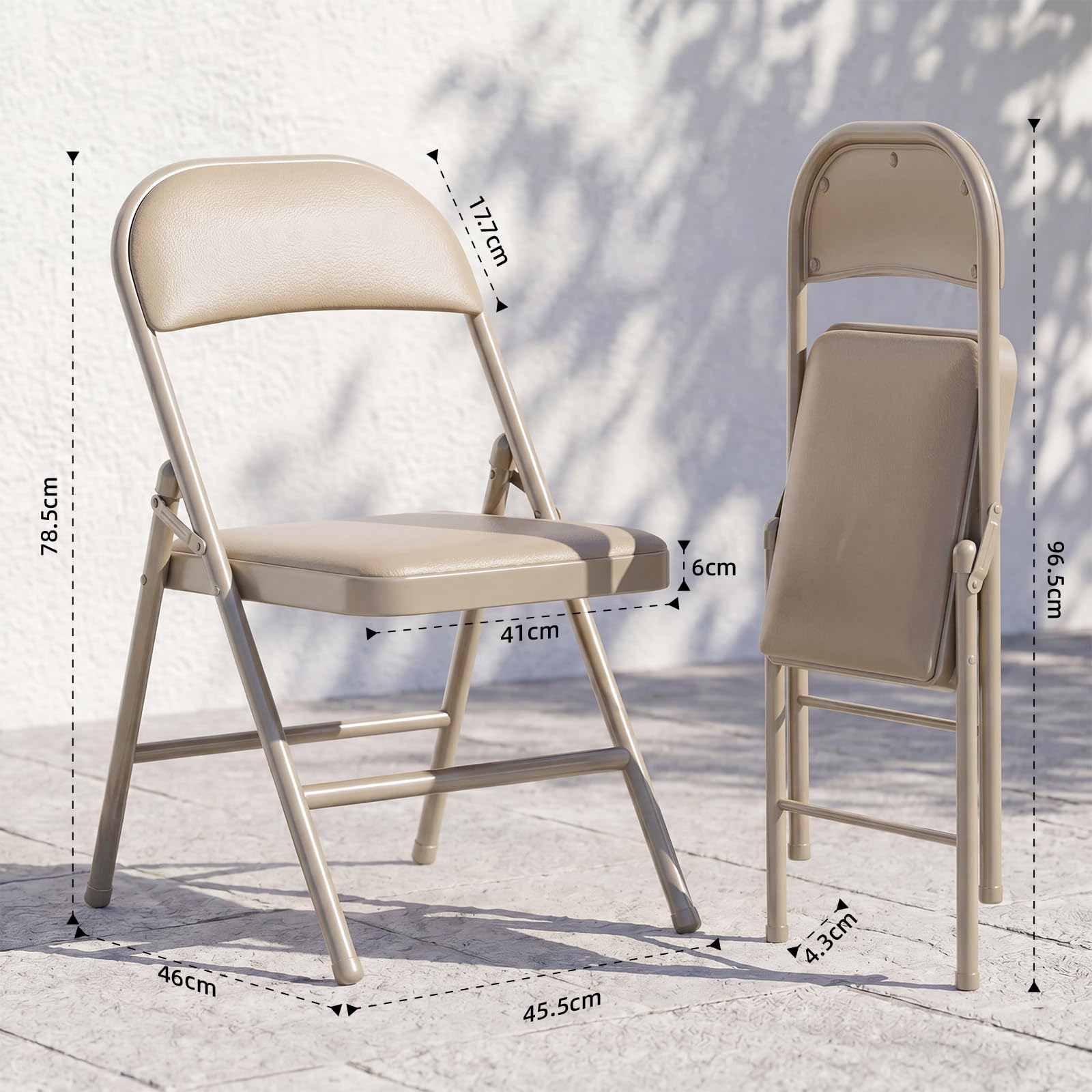 Klappstuhl 8er Set, Klappstuhl Gepolstert bis 158KG Tragfähigkeit, Klappstühle mit Starker Stahlrahmen für Zuhause und Büro, Camping, Innen- und Außenveranstaltungen, Khaki
