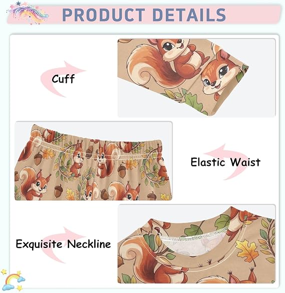 ODAWA Cute Cartoon Squirrels Sleepwear 2 Piece Set Footless 18M Matching Fall Pajamas