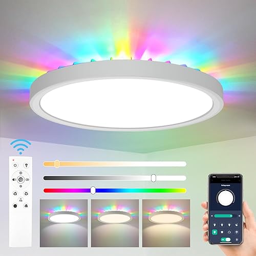 Miniatura 8 de VIPMOON Lámpara de techo LED, 24 W RGB que cambia de color, regulable con control remoto, lámpara de techo redonda de 11 pulgadas para sala de