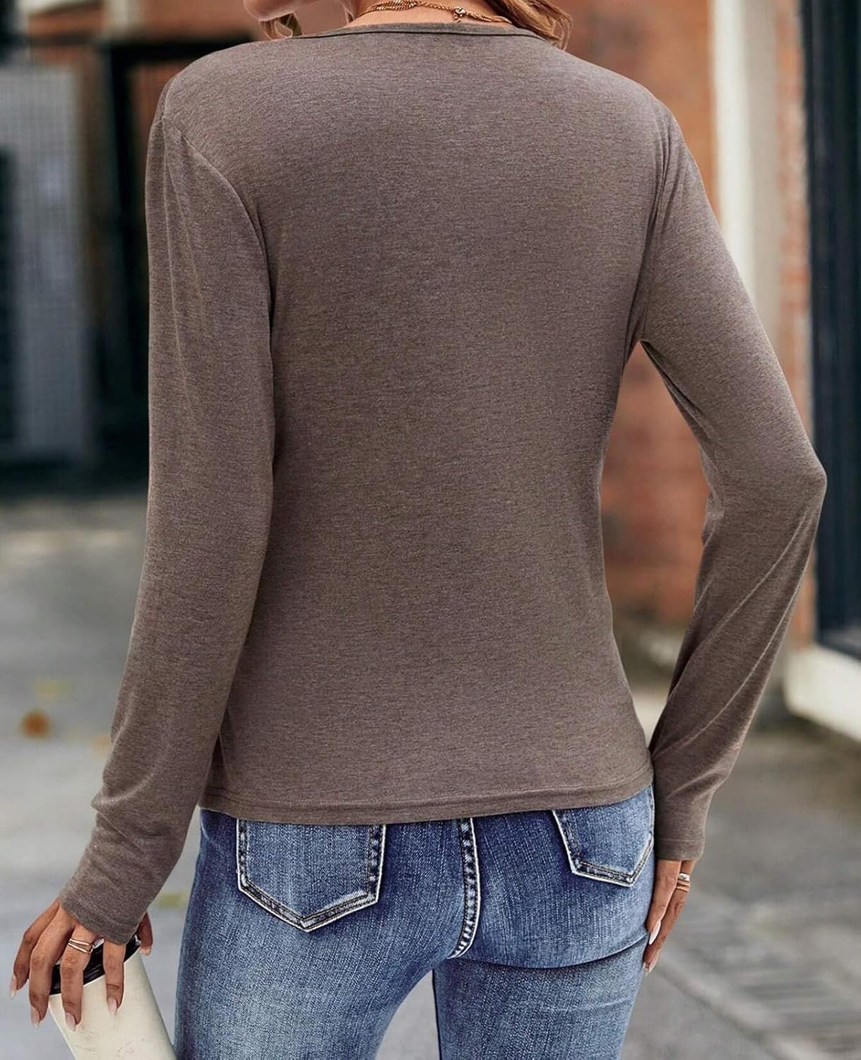 Womens Deep V Neck Long Sleeve Wrap Tops Casual Shirts Sexy Wrap Ruched Blouse Tops - Image 3