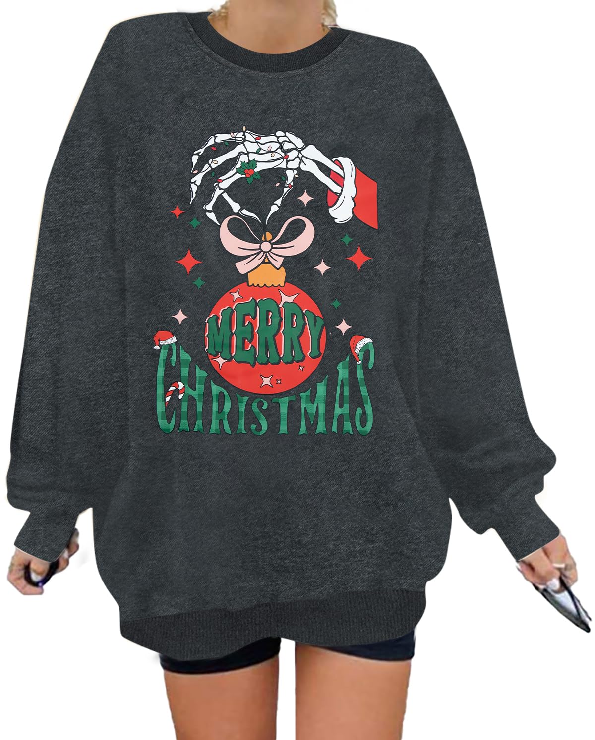 MNLYBABY Ugly Christmas Sweatshirt Women: Oversized Xmas Movie Pullover Christmas Crewneck Shirt Merry Creepmas Tops