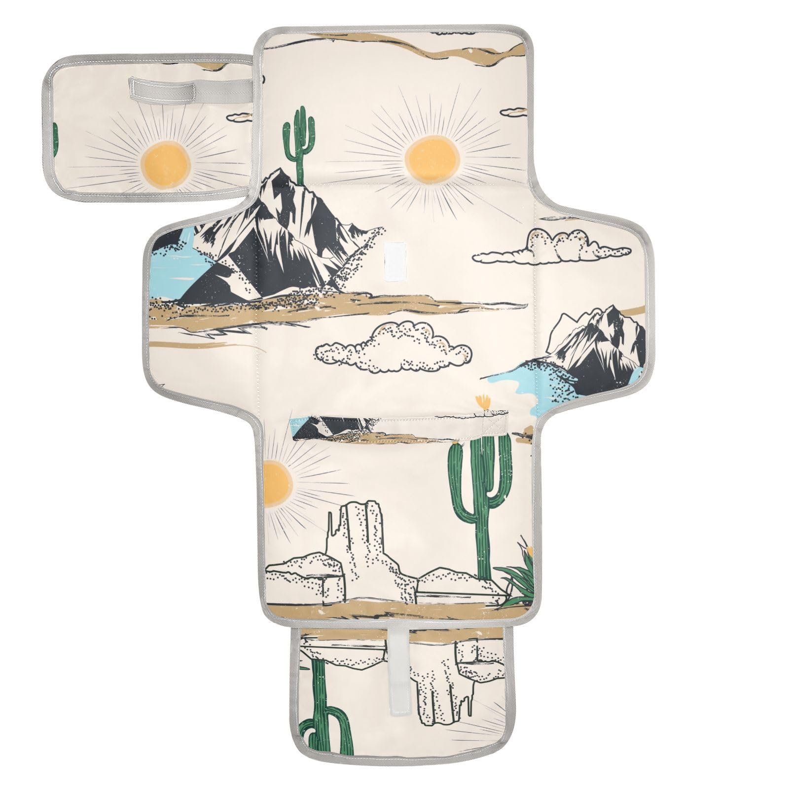 Diaper Changing Pad Western Desert Landscape Portable Diaper Clutch with Built-in Pillow Travel Changing Mat for Baby with Smart Wipes Pocket