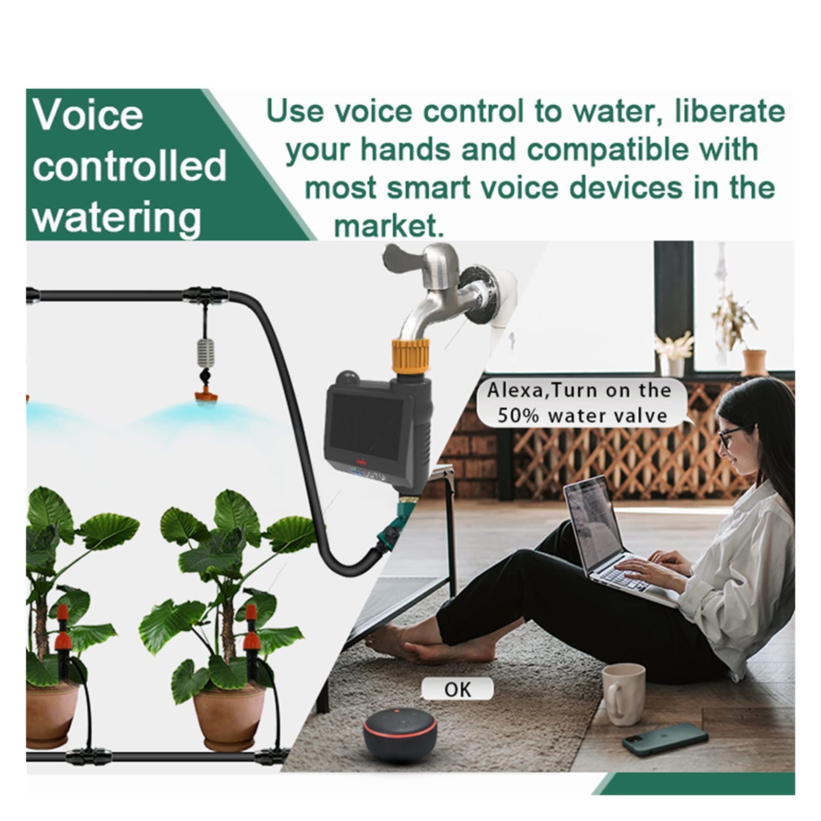 Smart Sprinkler Timer per irrigazione Smart Valve Tuya Home Valvola automatica dell'acqua WiFi con funzione di temporizzazione Controllo vocale Irrigatore da giardino Traccia il traffico e risparmia