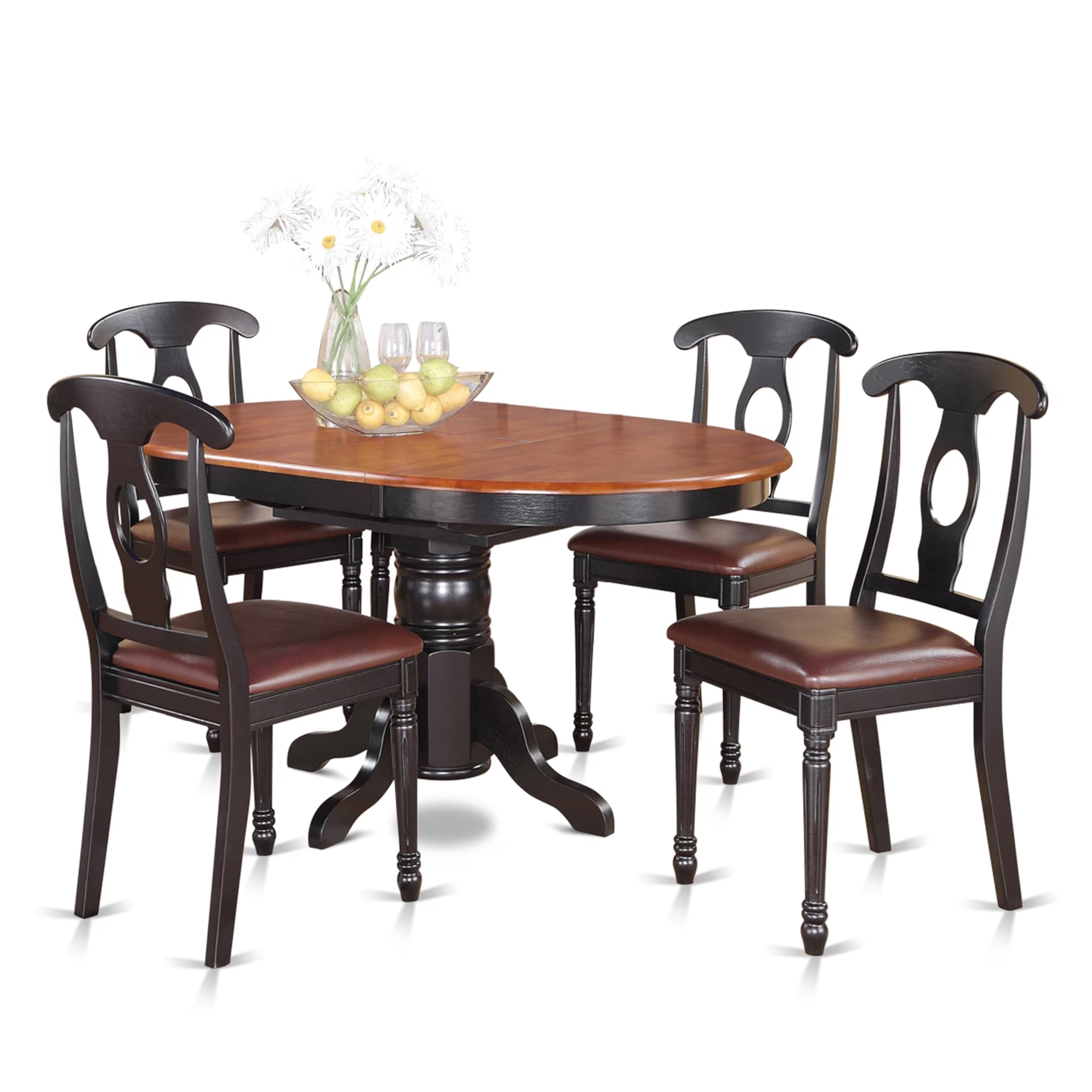 East West Furniture KENL5-BLK-LC 5 Piece Kitchen Table & Chairs Set Includes an Oval Dining Room Table with Butterfly Leaf and 4 Faux Leather