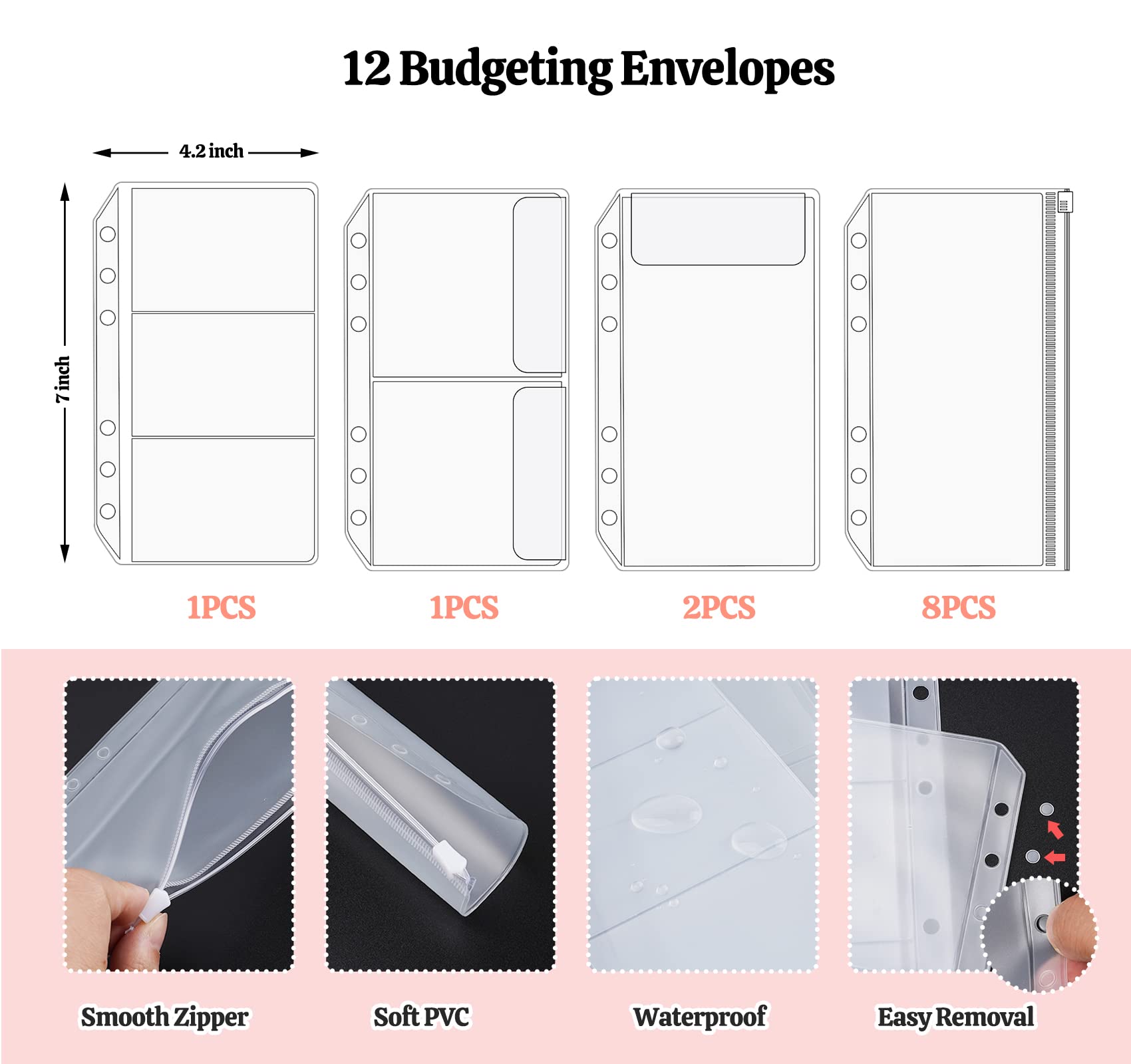 Raccoglitore Notebook A6 Con 12 Buste Trasparenti - Organizzatore Budget Con Etichette E Fogli | Colore Viola - Foto 7