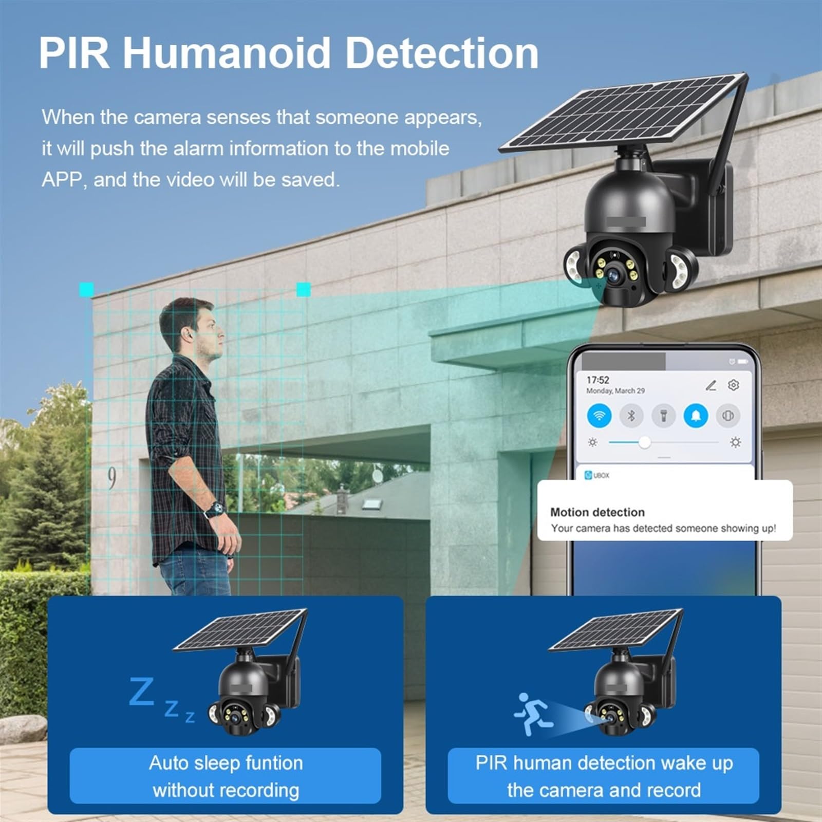 Camera Surveillance, Caméra de Surveillance vidéo sans fil, avec carte Sim 4G et 4MP, panneau solaire 6W, CCTV, alarme extérieure, batterie longue durée de veille ,Sécurité, Antivol(White 4G No Card)