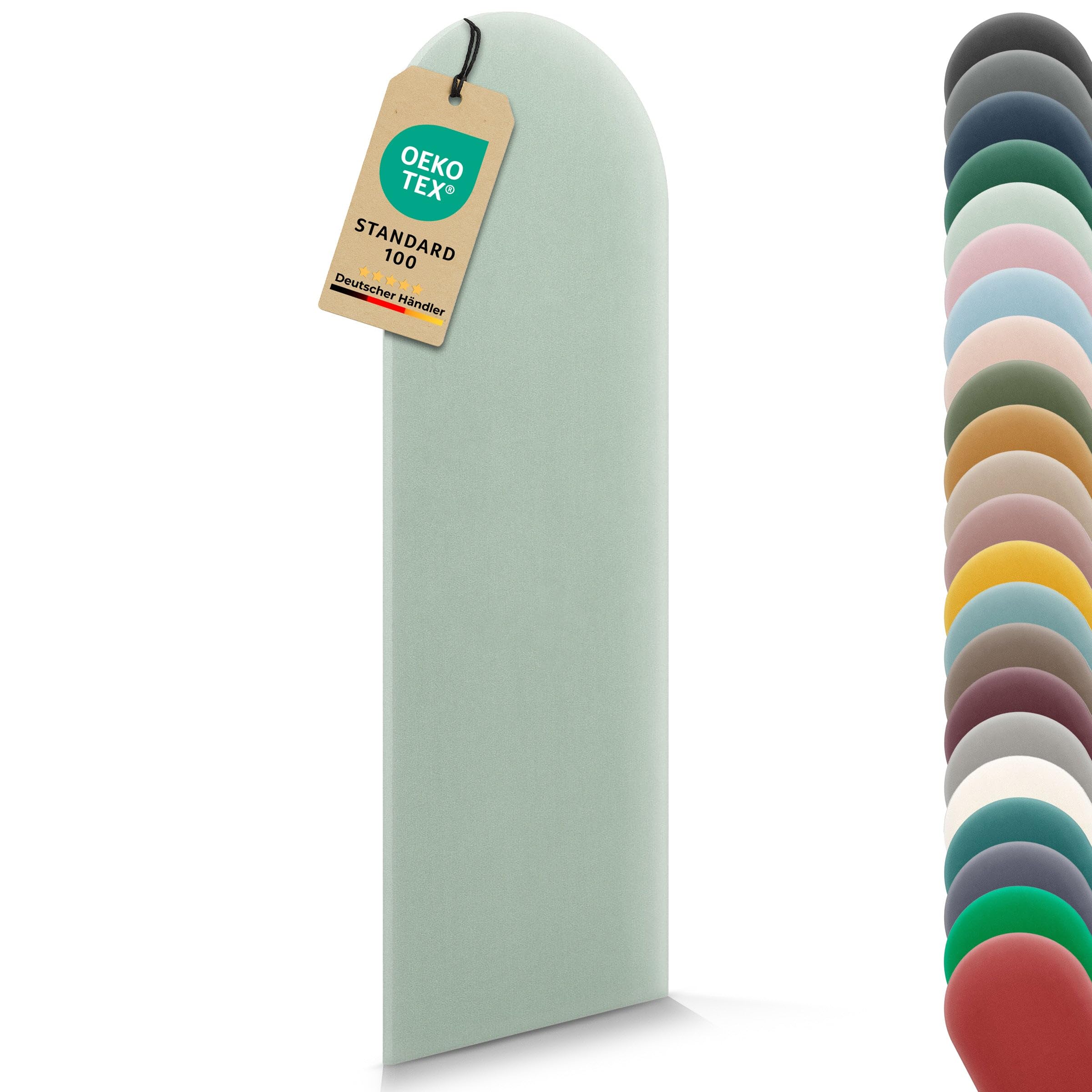 Wandpolster Polsterplatte Rundbogen – Samt, Wandkissen 20 x 80 cm, Polsterpaneel, Oeko-TEX, Made in EU, Mintgrün M05