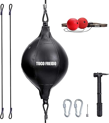 TOCO FREIDO Bola de boxeo de doble extremo, bolsa de velocidad con niveles de dificultad Pelota refleja de boxeo con diadema, perfecta para 3 reflex