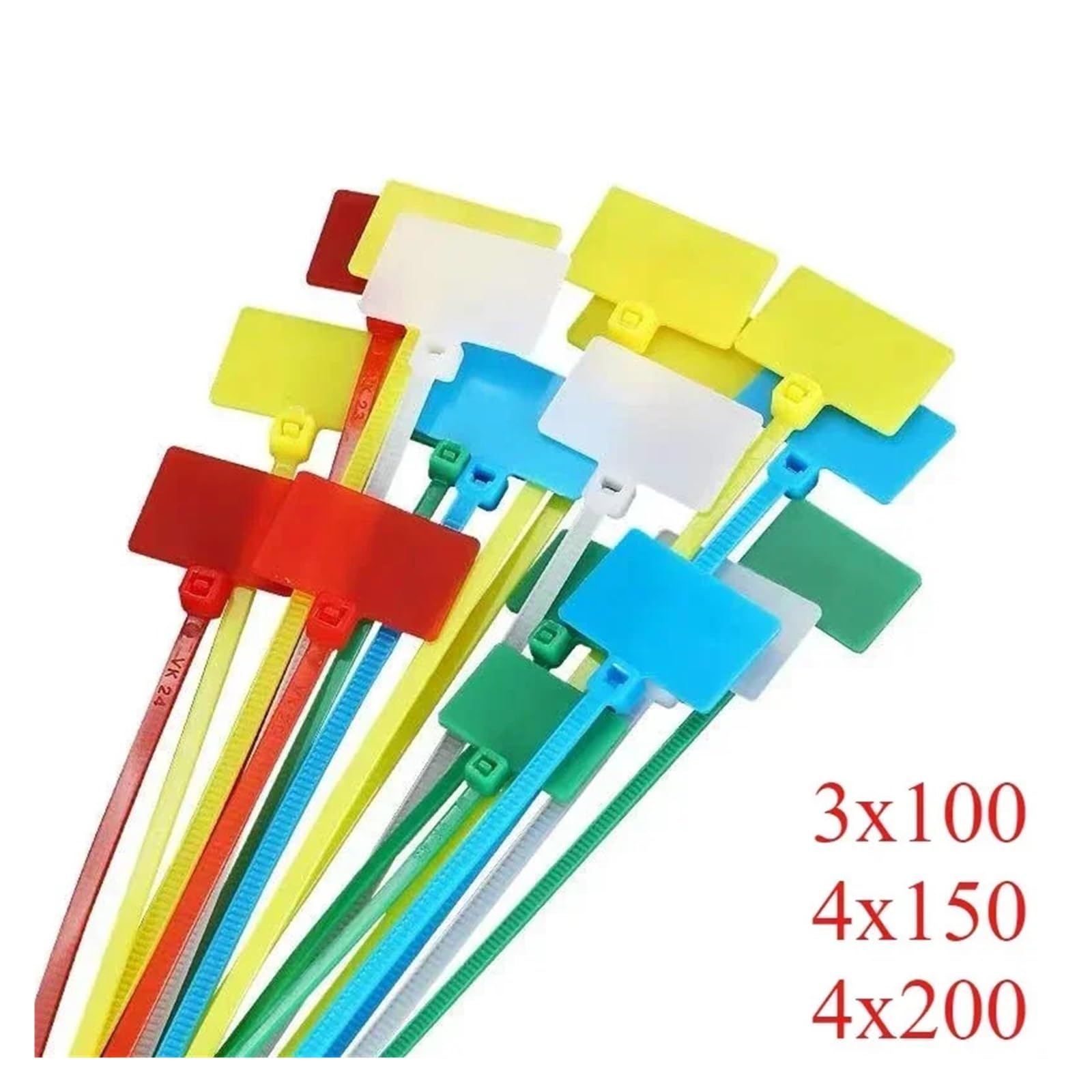 Kabelbeschriftung 100Pcs Tags Self-Locking Netzwerk Kabel Zip Trim Wrap Schleife Draht Straps Label 3 * 100mm 4 * 150mm 4 * 200mm(Red,4x200mm)