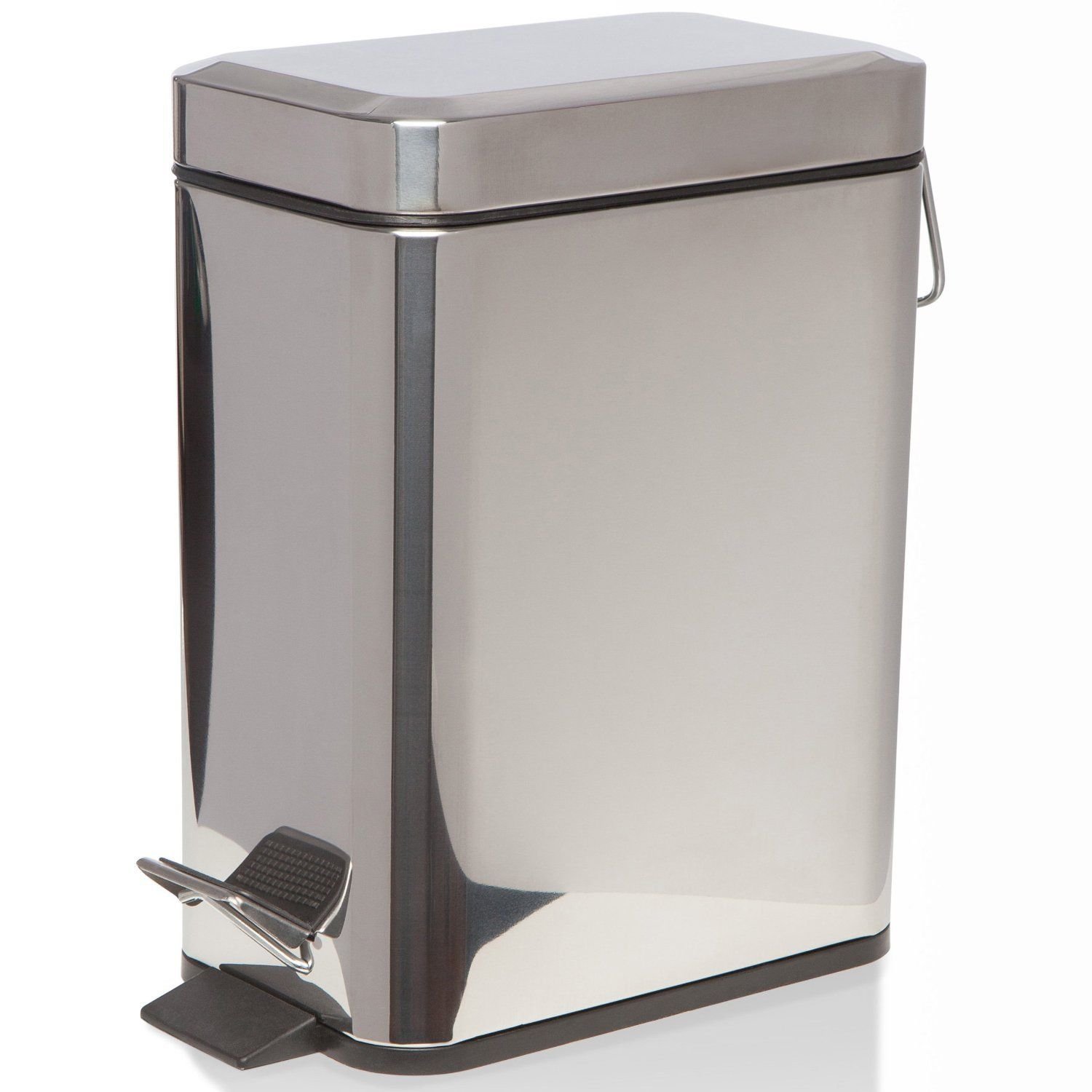 HOMION Pedal Bin Bathroom 5L Slim Rectangular Removable Bucket Waste Dust Bin Slimline Removable Bucket Trash Recycling Bin For Toilet Kitchen Caravan Camping Campervan Steel (Silver)