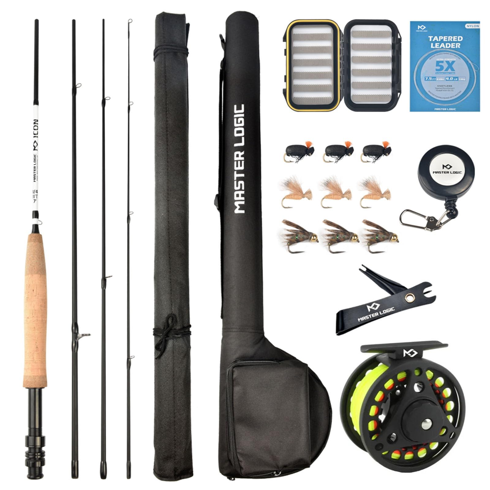 Fly Fishing Rod and Reel Combo Starter Kit, Graphite Fly Rod with Cork Handle, Die Cast Aluminum Reel, Fly Box Case & Fishing Flies and Carrying Case and Accessories