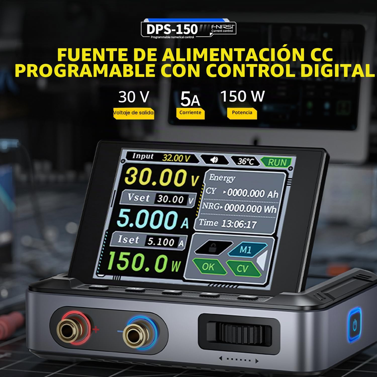 Fuente de Alimentacion Regulable,DPS-150 30V 5A CNC DC Adjustable Power Supply con 4 Dígitos IPS Display, Power Ripple <20mV PD/QC/DC Input PC programable Switching Power Supply