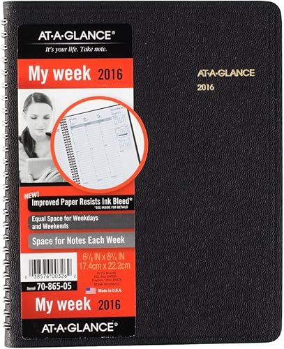 AT-A-GLANCE Libro de citas semanal 2016, 6-78 x 8-34 pulgadas, negro (70-865-05)