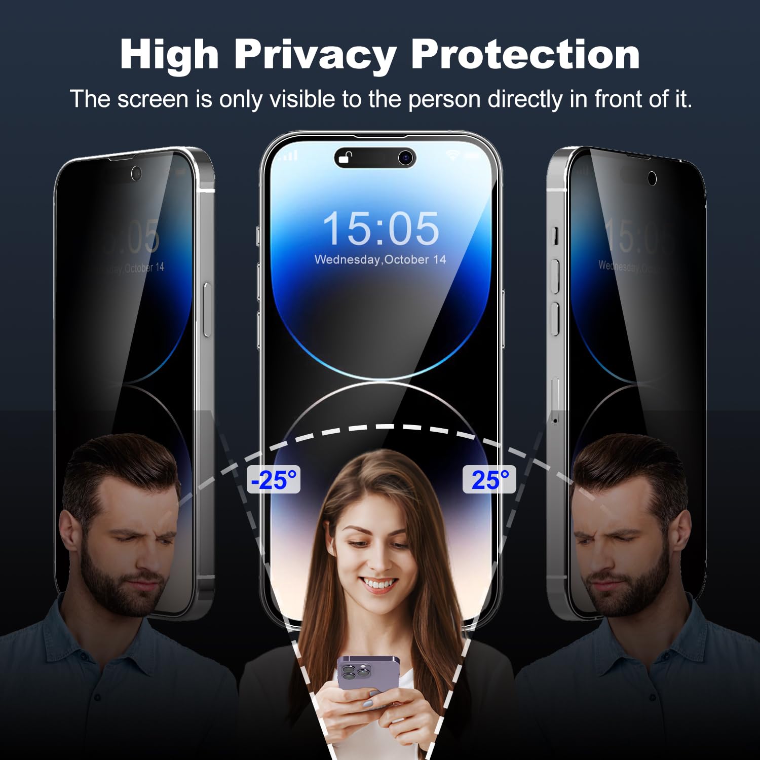Tentoki Privacy Pellicola per iPhone 14 Pro Max (6,7''), [2 Pezzi] Vetro Temperato - Vetrino installazione semplicissima,piena copertura,Anti-Spia,Anti Graffio,Durezza 9H