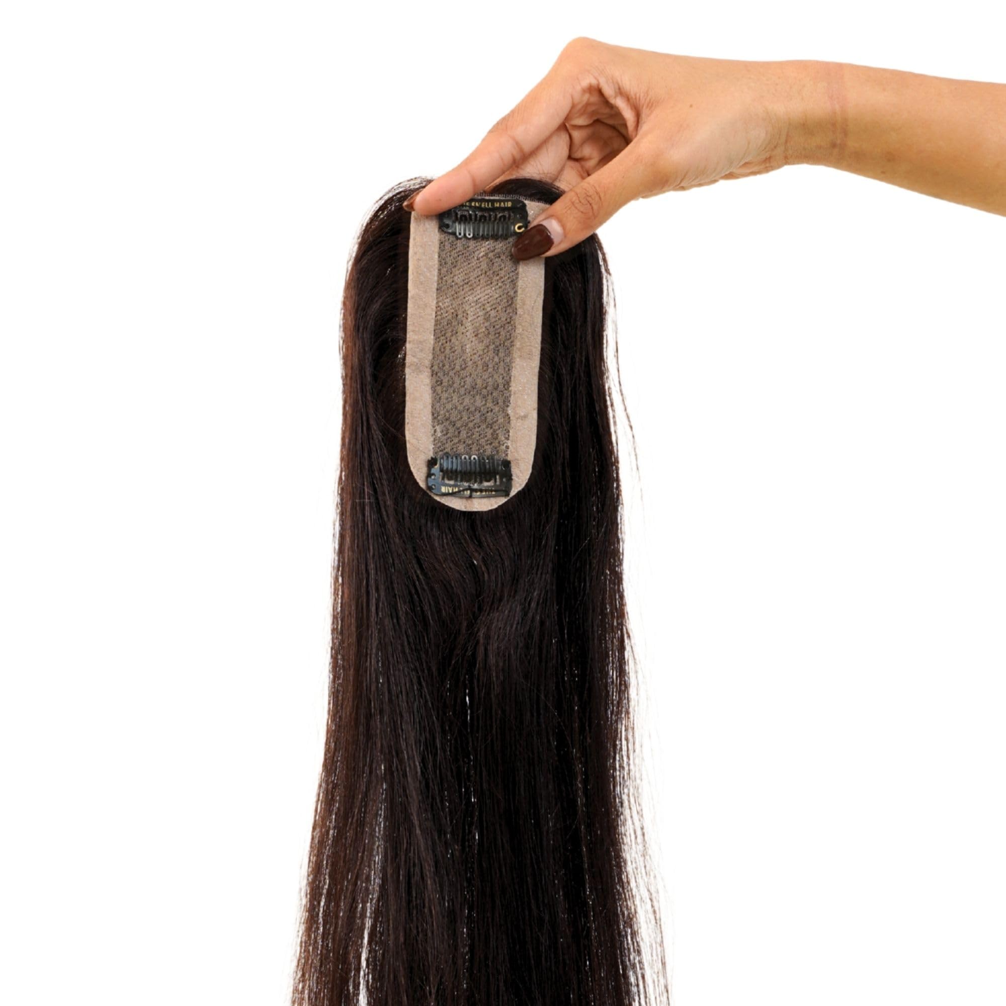 THE SHELL HAIR 2x5 New Silk Hair Topper - Human Hair Extensions - Human Hair Topper (Natural Black)-image-9