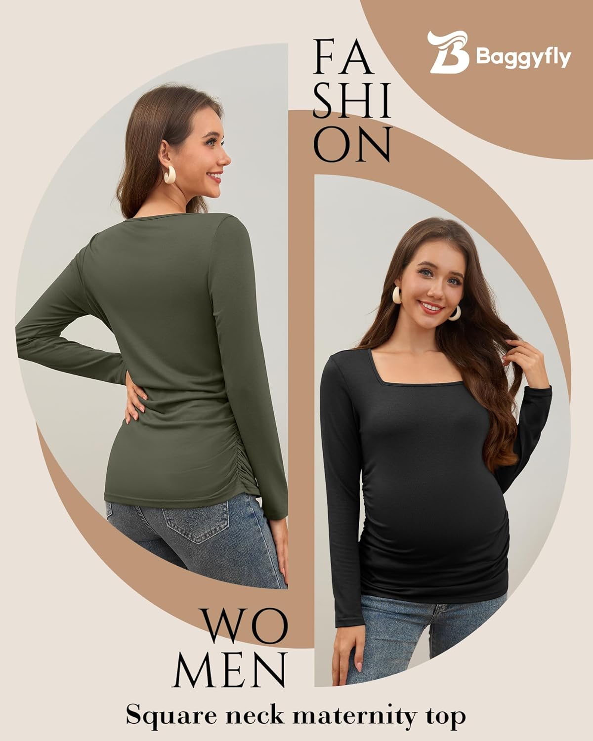 3 Pack Women's Maternity Shirts Long Sleeve Side Ruched Pregnancy Tops Square Neck Basic Tunic Knit Mama Clothes - Image 3
