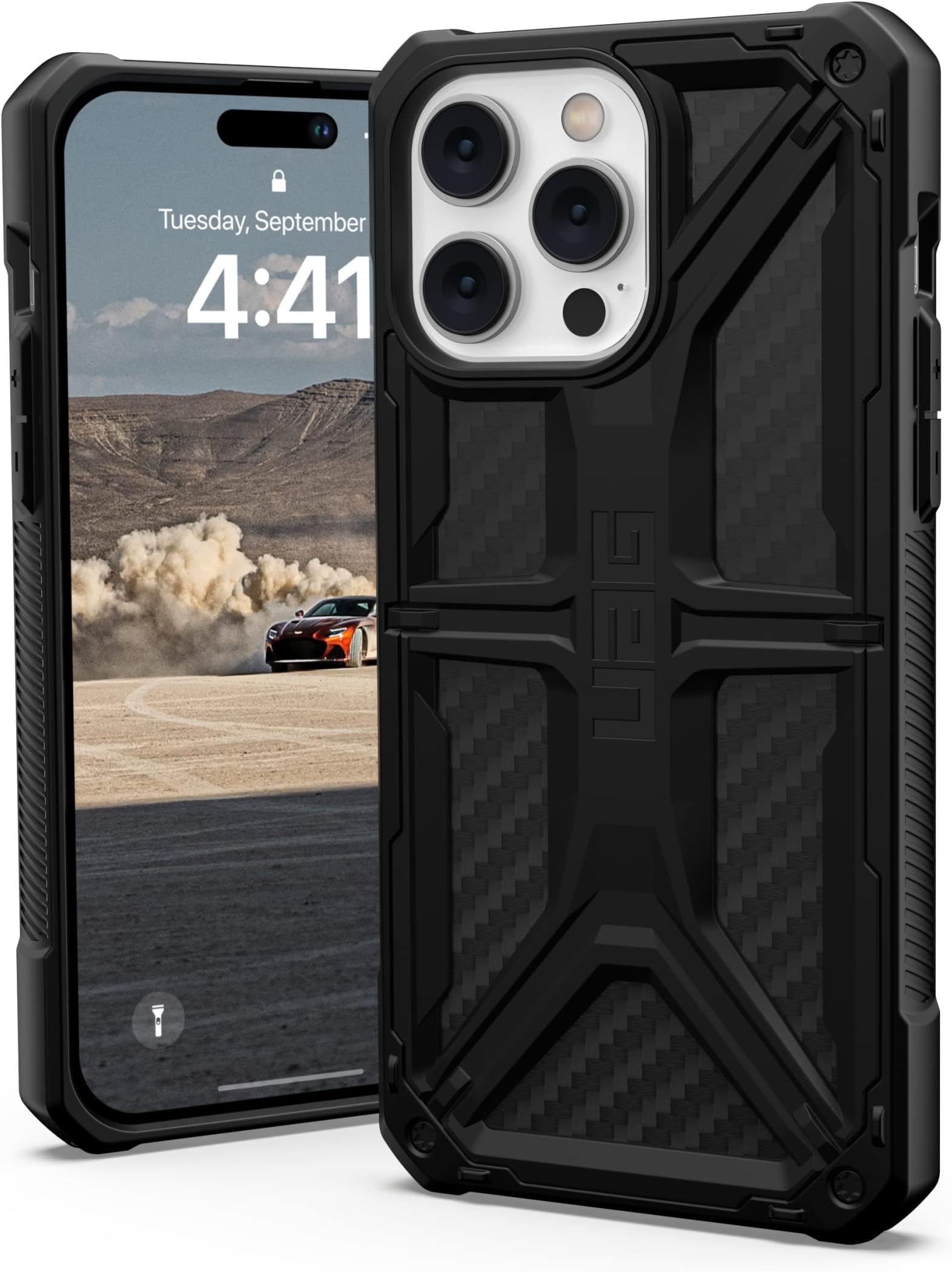 UAG Designed for iPhone 14 Pro Max Case Carbon Fiber 6.7" Monarch Rugged Premium Protective Cover Lightweight Slim Shockproof Dropproof Compatible with Wireless Charging
