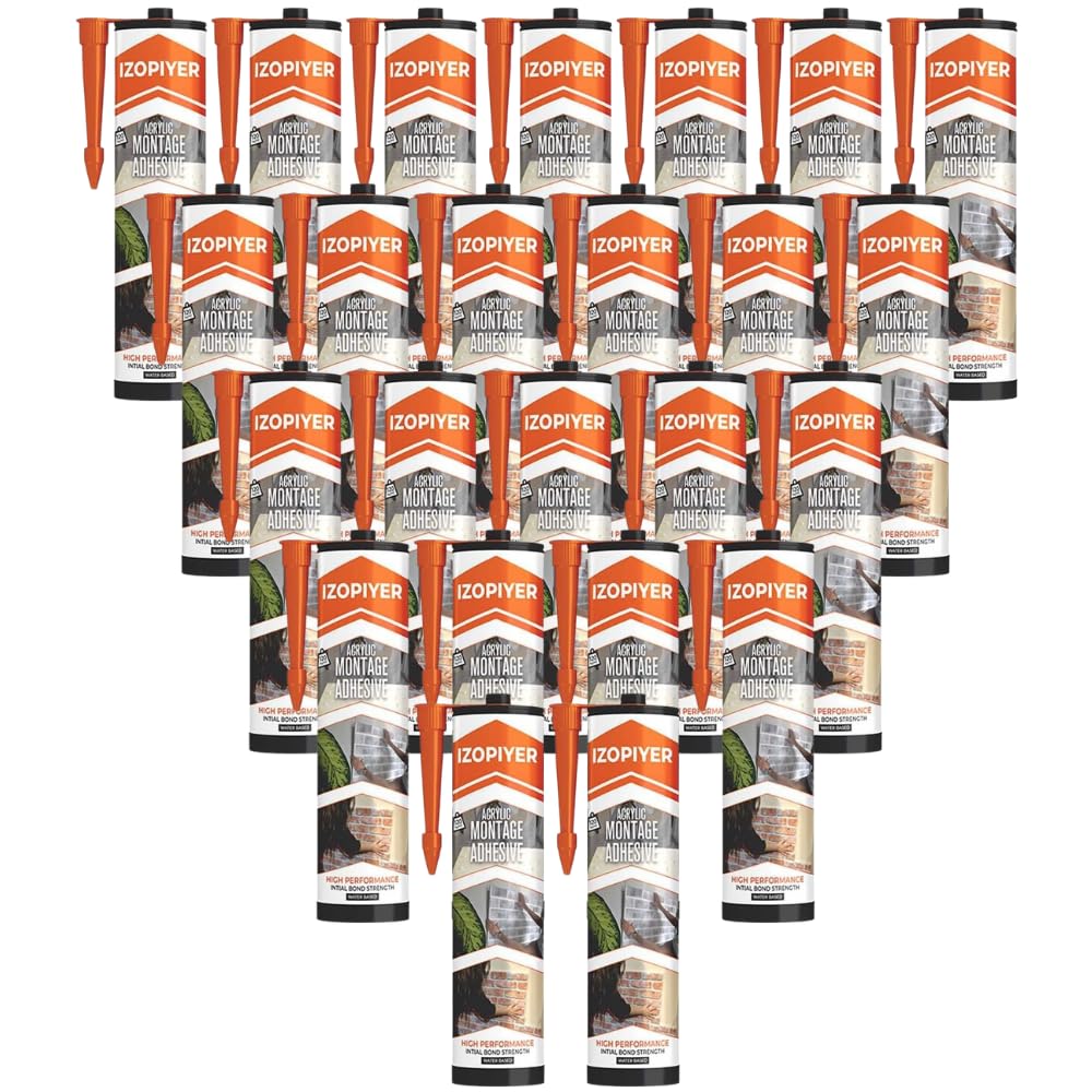 IZODEKOR Adhesivo de montaje - 24 Pack x 310 ml - Sellador acrílico de alta resistencia para paneles, madera, azulejos, vidrio y más | Agarre instantáneo para bricolaje y construcción