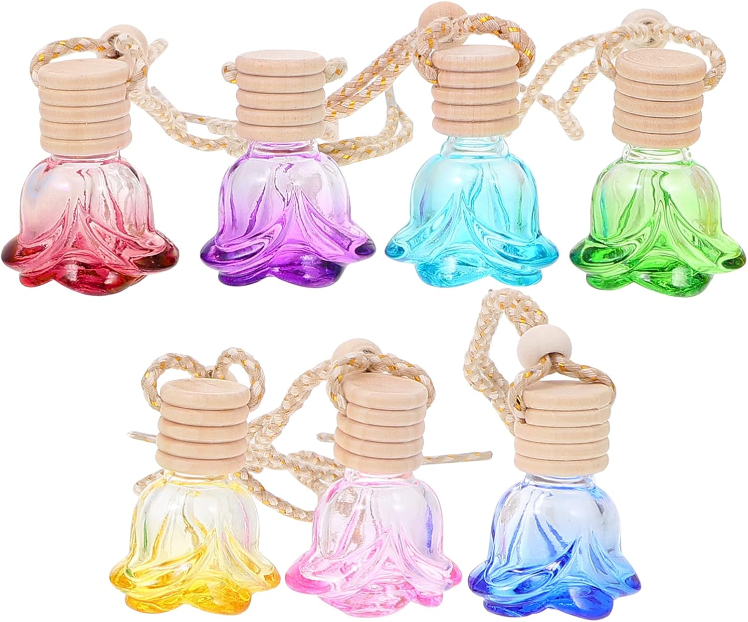 15ml Flower-Shaped Colorful Car Perfume Bottle Set 7pcs Hanging Essential Oil Diffuser for Auto and Home Fragrance