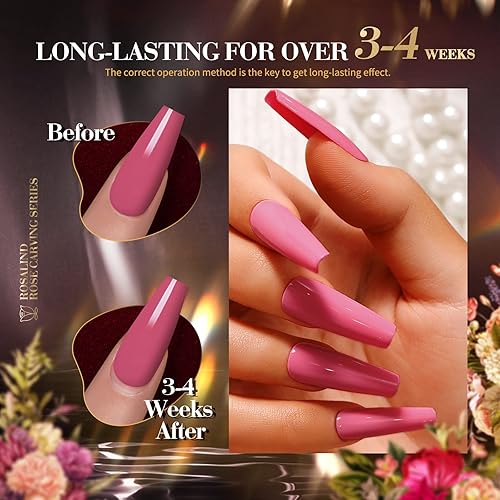 Miniatura 4 de ROSALIND Juego de 8 esmaltes de gel color nude, juego de 8 esmaltes de uñas de gel rosa, tonos de piel, rosa, marrón, neutro, colección de gel para