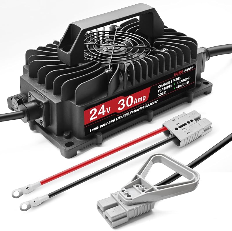 Carregador de Bateria 29,2 V 30 A para Baterias 24 V LiFePO4 e Chumbo-Ácido YILEIDE com Plugue Anderson