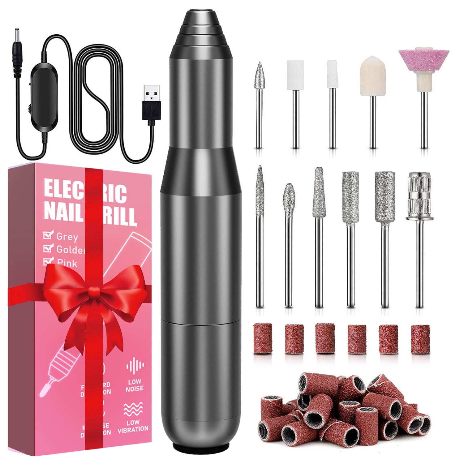 FOLAI Torno Para Uñas,11 en 1 Lima Electrica Uñas, Kit de Manicura y Pedicura EléCtrico Profesional,Velocidad Ajustable entregar Anillos de Arenas(Negro)…