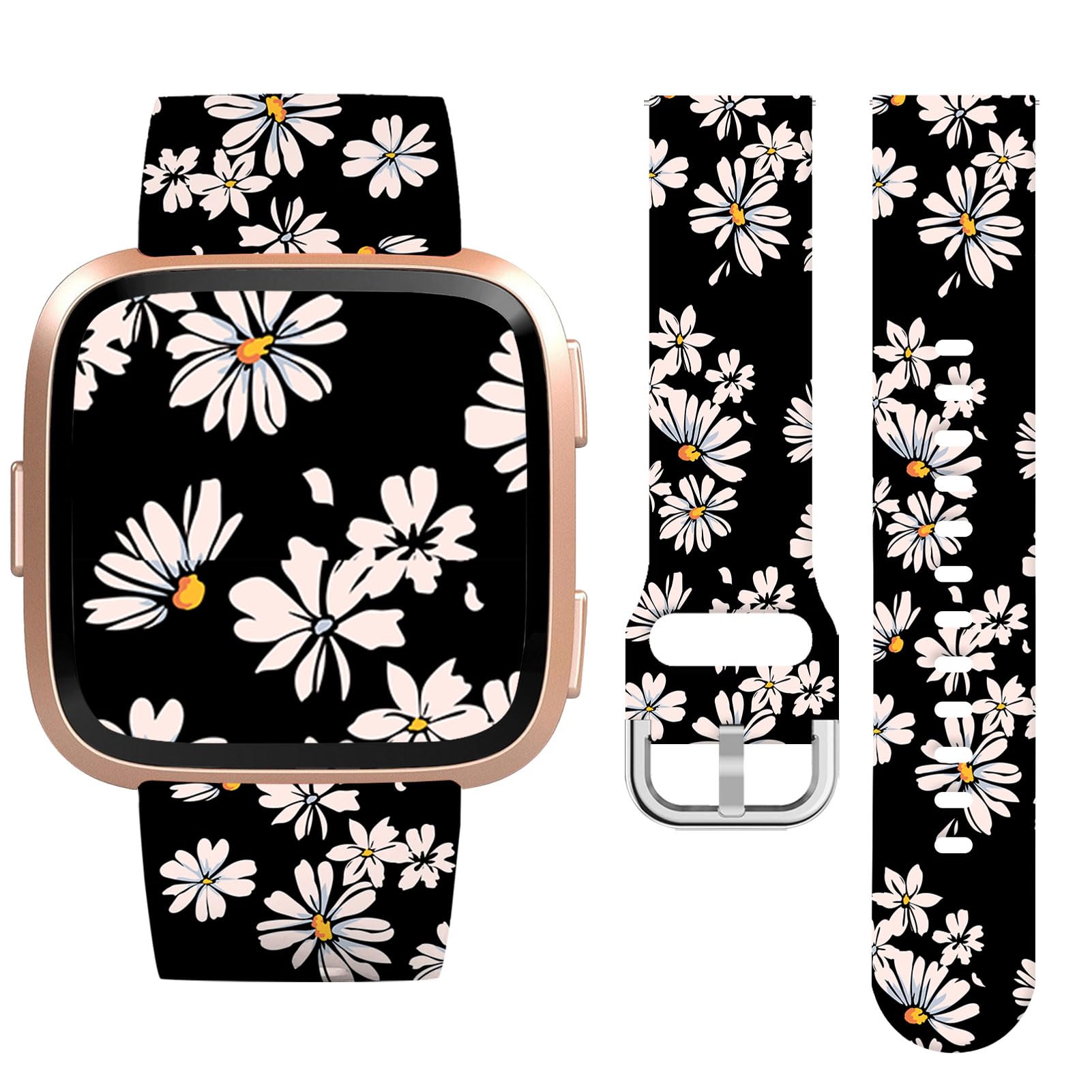 Vozehui Daisy Silicone Straps for Fitbit Versa/Versa 2/Versa Lite, Soft, Unique Printing Technology, Comfortable to Wear, Waterproof and Durable Replacement Band for Men Women