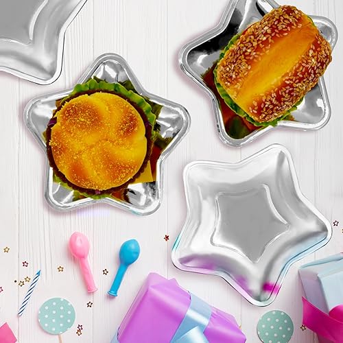 Miniatura 6 de Rgontar 20 platos de papel de estrella plateados, platos de papel desechables de pentagrama de 7 pulgadas para aperitivos, postres, suministros de