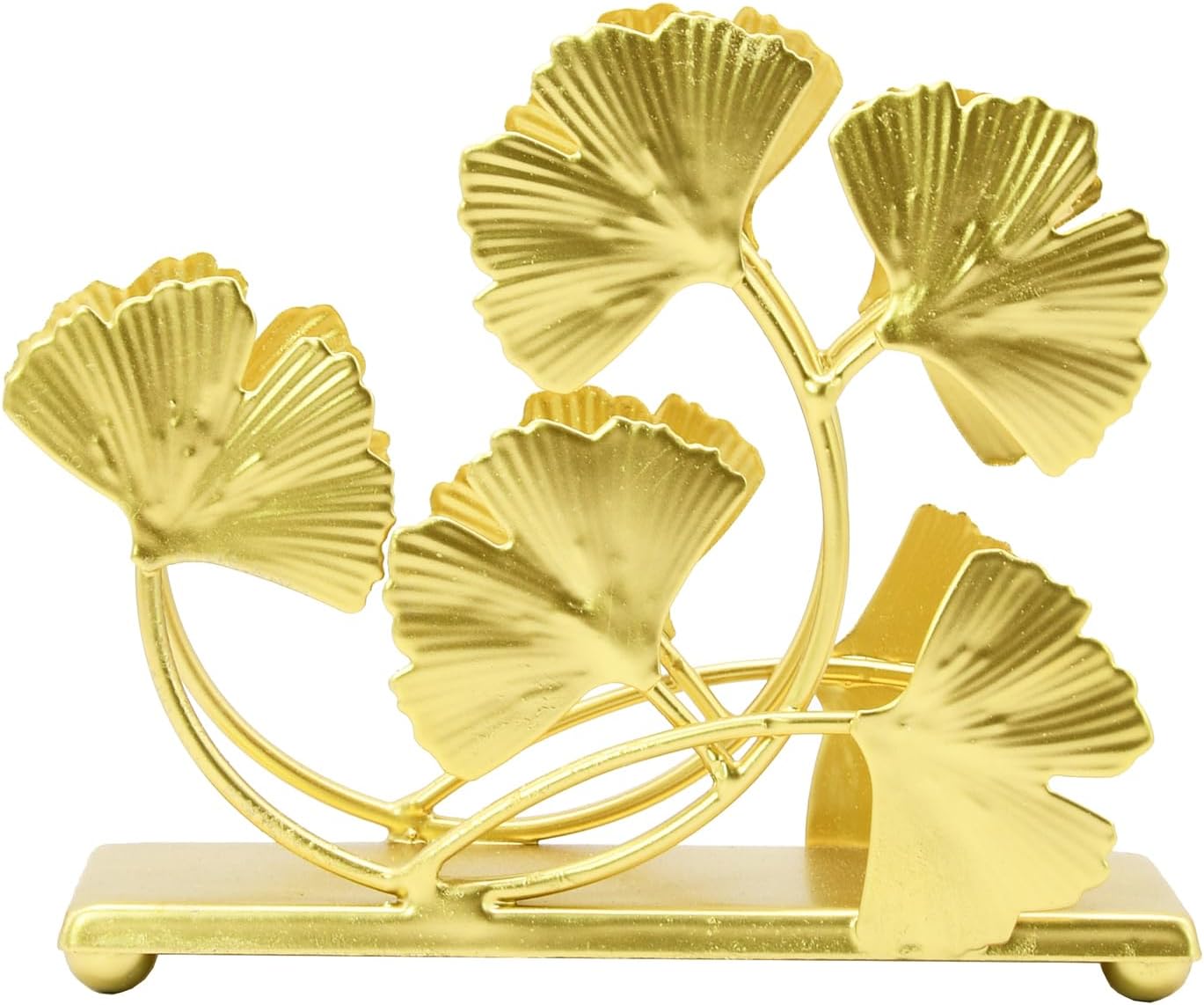 Owlgift Elegant Gold Ginkgo Leaf Napkin Holder – 6” Wide Iron Decorative Organizer for Napkins, Mail, Cash & Documents