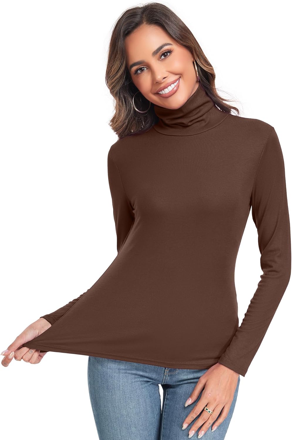 Women's Long Sleeve Casual Lightweight Turtleneck Top Slim Fit Thermal Active Layer Shirts - Image 4