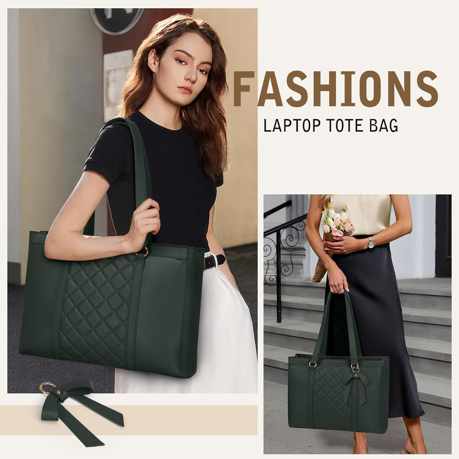 RAINSMORE Laptop Bag for Women 15.6 Inch Work Tote Bags Waterproof Leather Laptop Tote Professional Computer Briefcase - Image 3