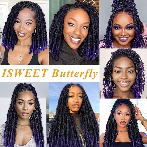 Miniatura 10 de Butterfly Locs - 8 paquetes de 96 hebras de cabello de 12 pulgadas, #1B, corto, suave, hecho a mano, trenzas sintéticas desgastadas, cabello de