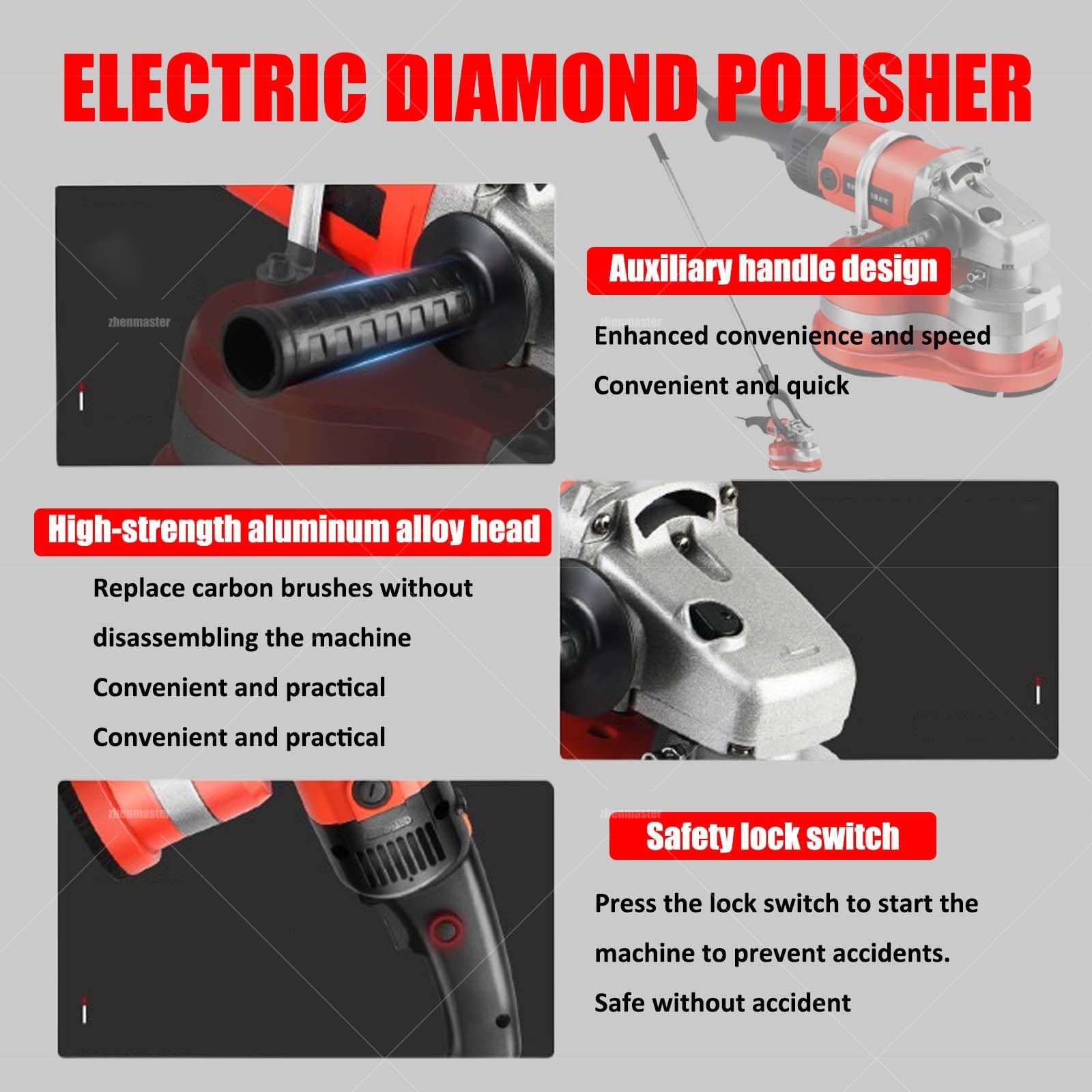 Molinillo eléctrico de hormigón y máquina pulidora de diamante con control ajustable de 6 velocidades, para molienda sin polvo, cemento, mármol, hormigón, piedra, descalcificación de metal en varias
