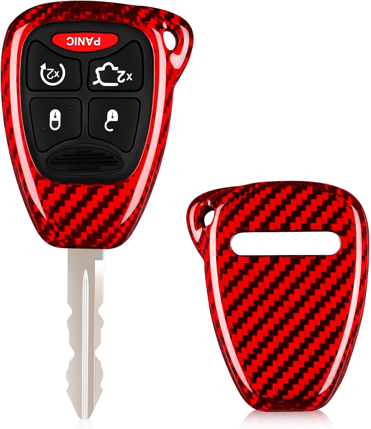T-carbon Carbon Fiber Key Fob Cover Compatible with Jeep Wrangler Grand Cherokee 2005-2018, Compatible with Dodge Charger Durango Ram 2004-2013, Compatible with Chrysler 3 4 5 Buttons Key Fob(Red)