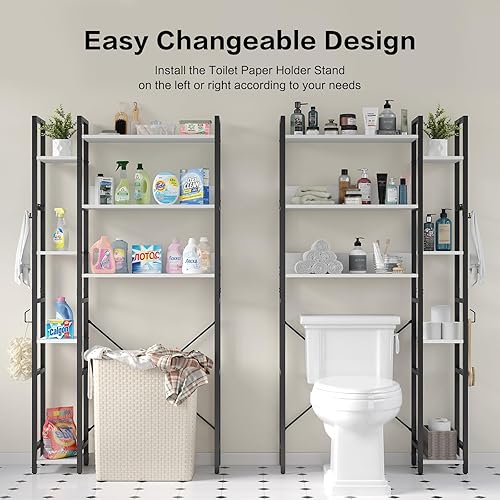 Miniatura 5 de monshey Estante de almacenamiento sobre el inodoro con soporte de papel higiénico, organizador de baño con ganchos, estante de inodoro que ahorra