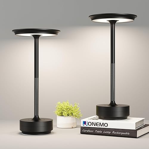 Paquete de 2 lámparas de mesa inalámbricas, luz LED de mesa recargable con 3 ajustes de temperatura, atenuación continua, batería de 5000 mAh,
