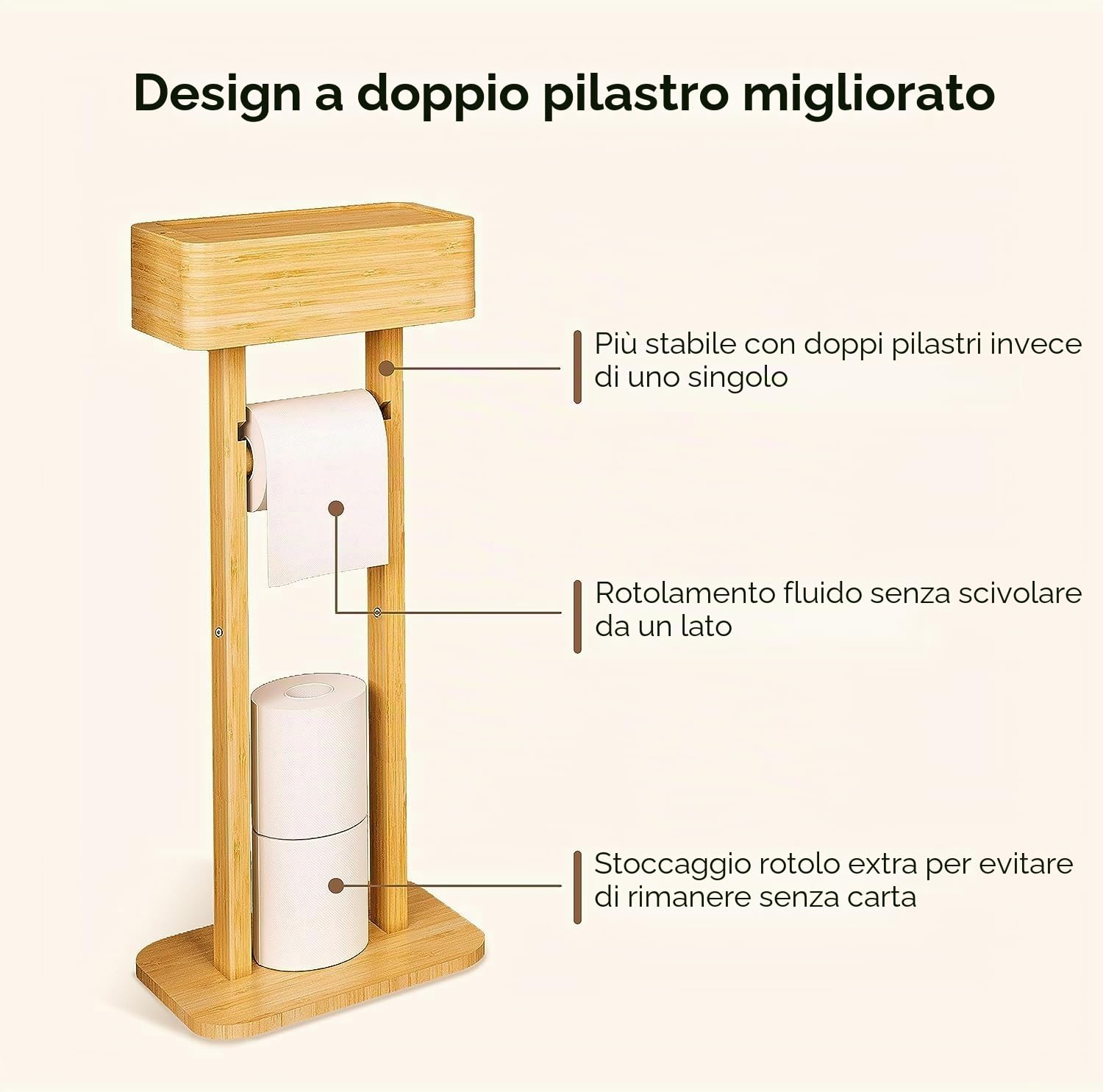 Portarotolo carta igienica 4 in 1 con scaffalatura in bambù, organizer per carta igienica, porta carta igienica, porta carta igienica, bagno temporaneo
