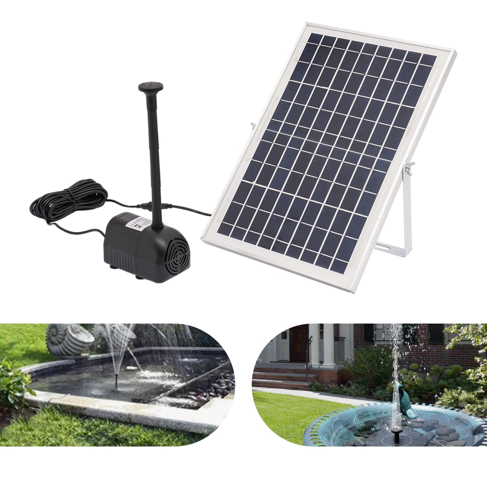 Fuente solar de 10 W, bomba solar de 1000 l/h, IP68, bomba solar para estanque con panel solar de 17 V, altura de extracción de 1,5 m, bomba de agua sin escobillas para jardín, estanque