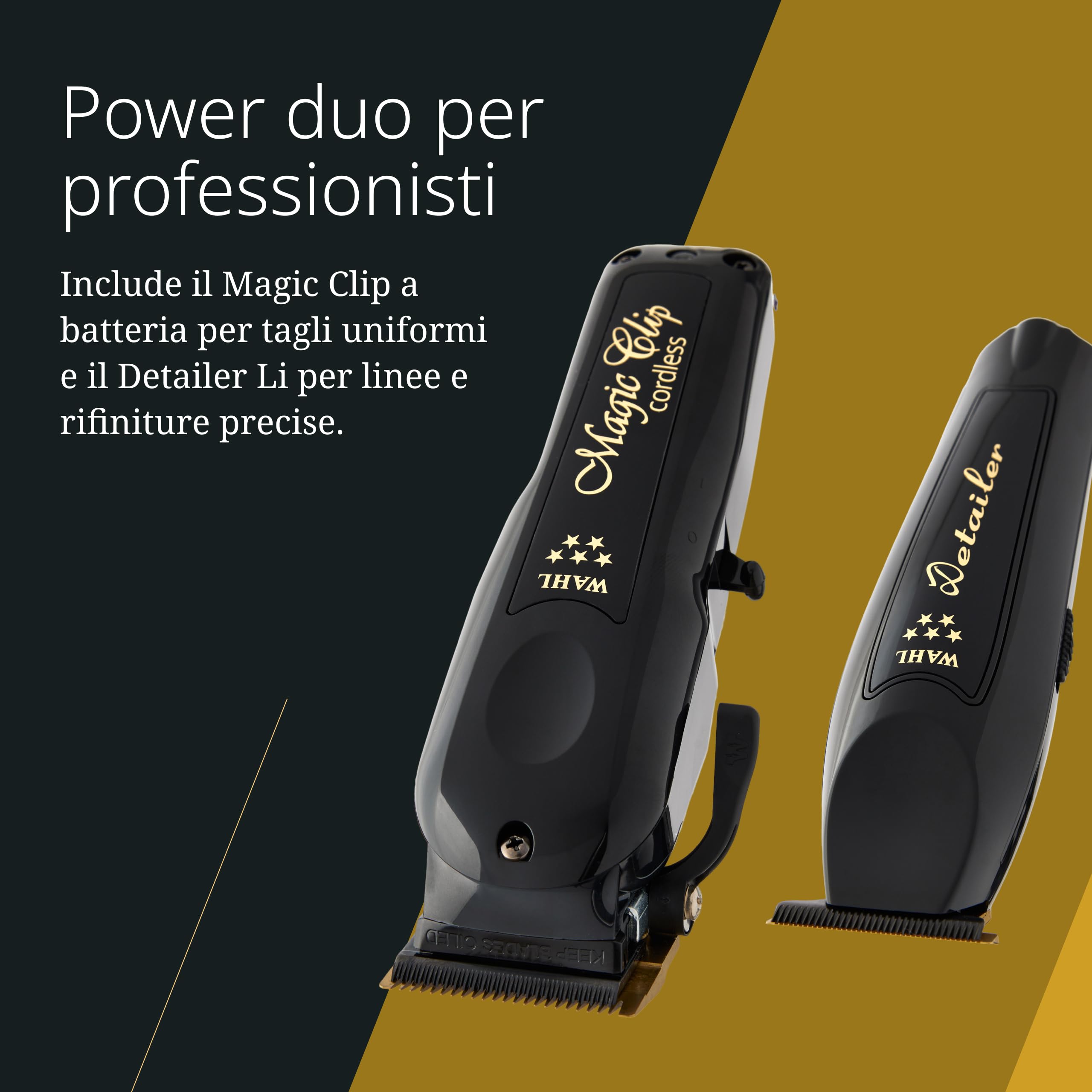 Wahl Cordless Barber Combo - Black Magic Clip & Detailer Li - Lame in titanio - 100 minuti di autonomia