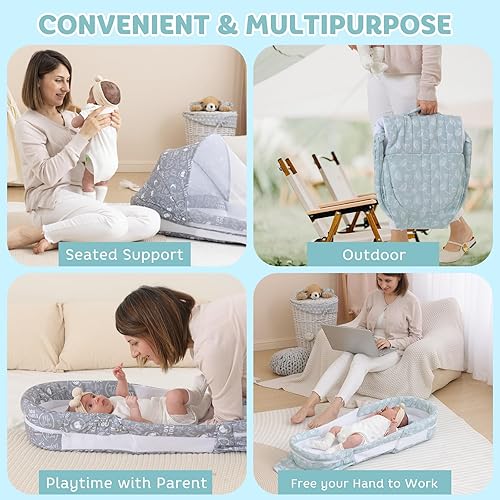 Miniatura 7 de Bolsa portátil para tumbona para bebé, nido plegable para bebés con mosquitera extraíble 2 en 1, tumbona de viaje para bebés, fácil instalación y