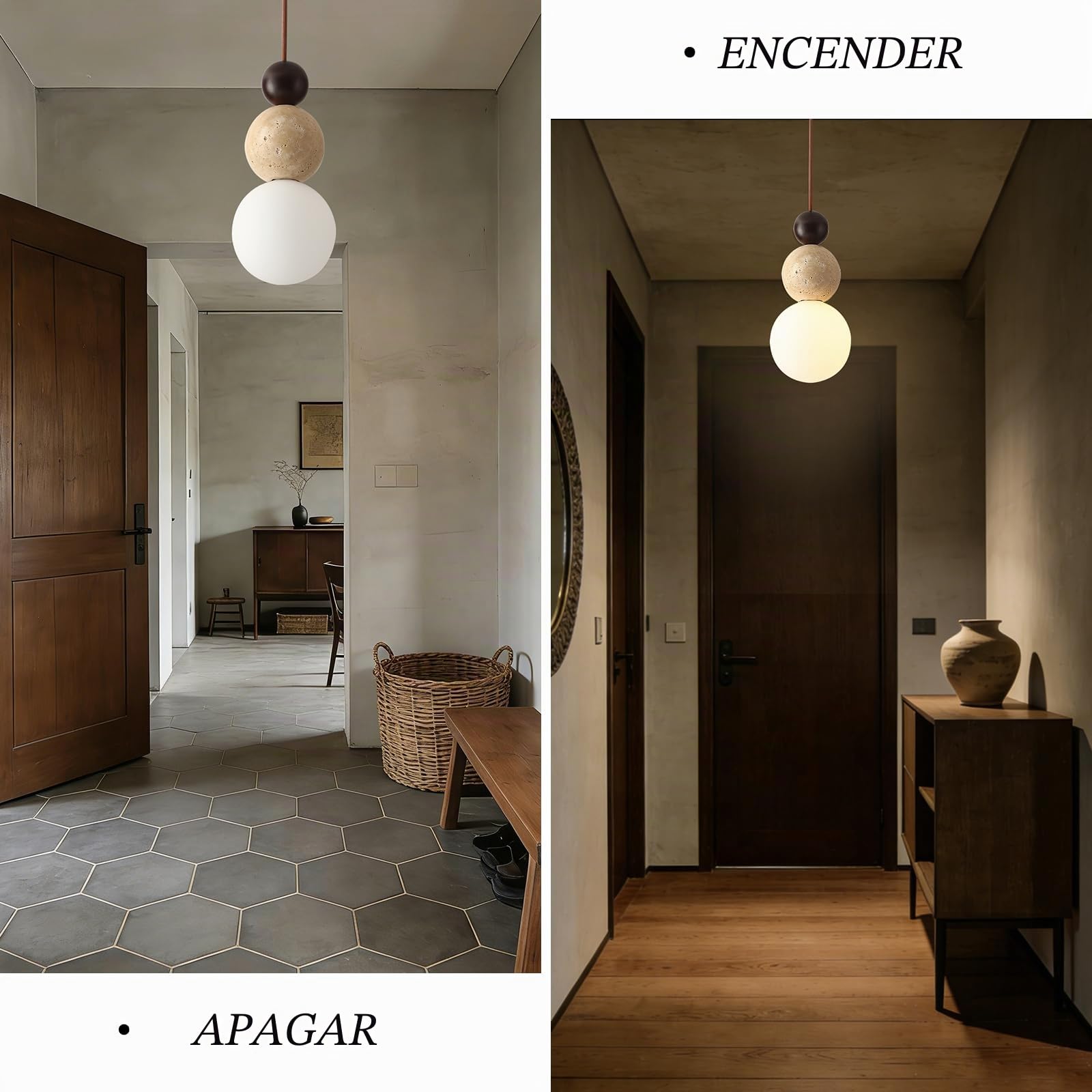 Lampara Colgante de Piedra Caliza Amarilla Wabi Sabi Lámpara Japonesa Madera Y Piedra Esférica Decorativa Altura Ajustable Lamparas techo Moderna Para Dormitorio Comedor Sala Y Cocina