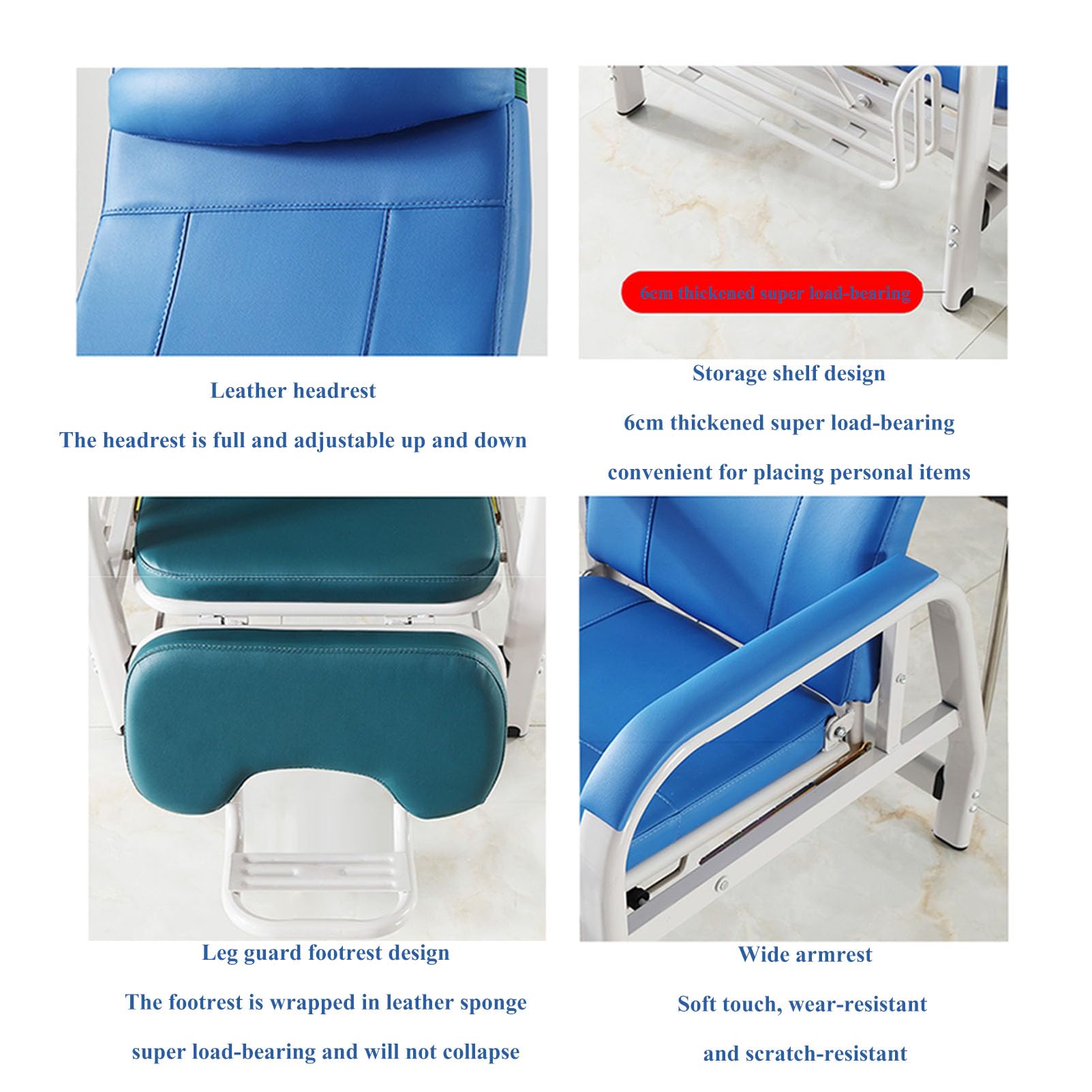 Silla de flebotomía médica reclinable con asiento acolchado suave para salas de espera, exámenes, primeros auxilios, laboratorios de investigación y uso en el vestíbulo