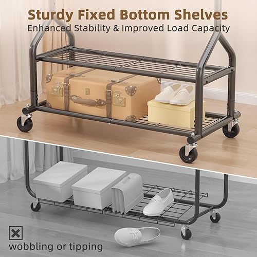 Miniatura 7 de EAGMAK Perchero de ropa resistente con carga de 556 libras, perchero de ropa rodante con estantes, colgador de ropa de metal ajustable en altura con