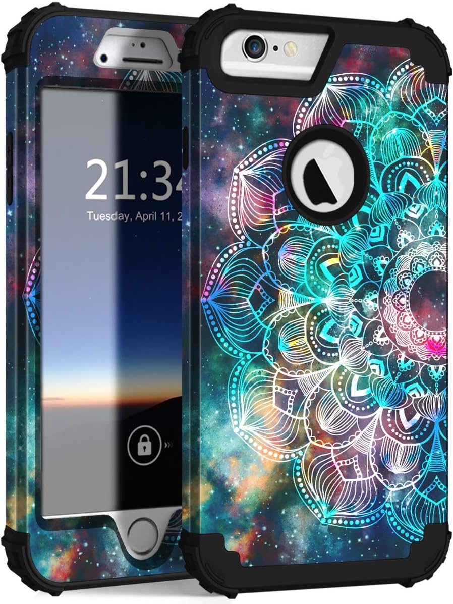 Hocase iPhone 6s Plus Case, iPhone 6 Plus Case, Shockproof Heavy Duty Protection Silicone Rubber Bumper+Hard Plastic Protective Case for iPhone 6 Plus/6s Plus (5.5" Display) - Mandala in Galaxy