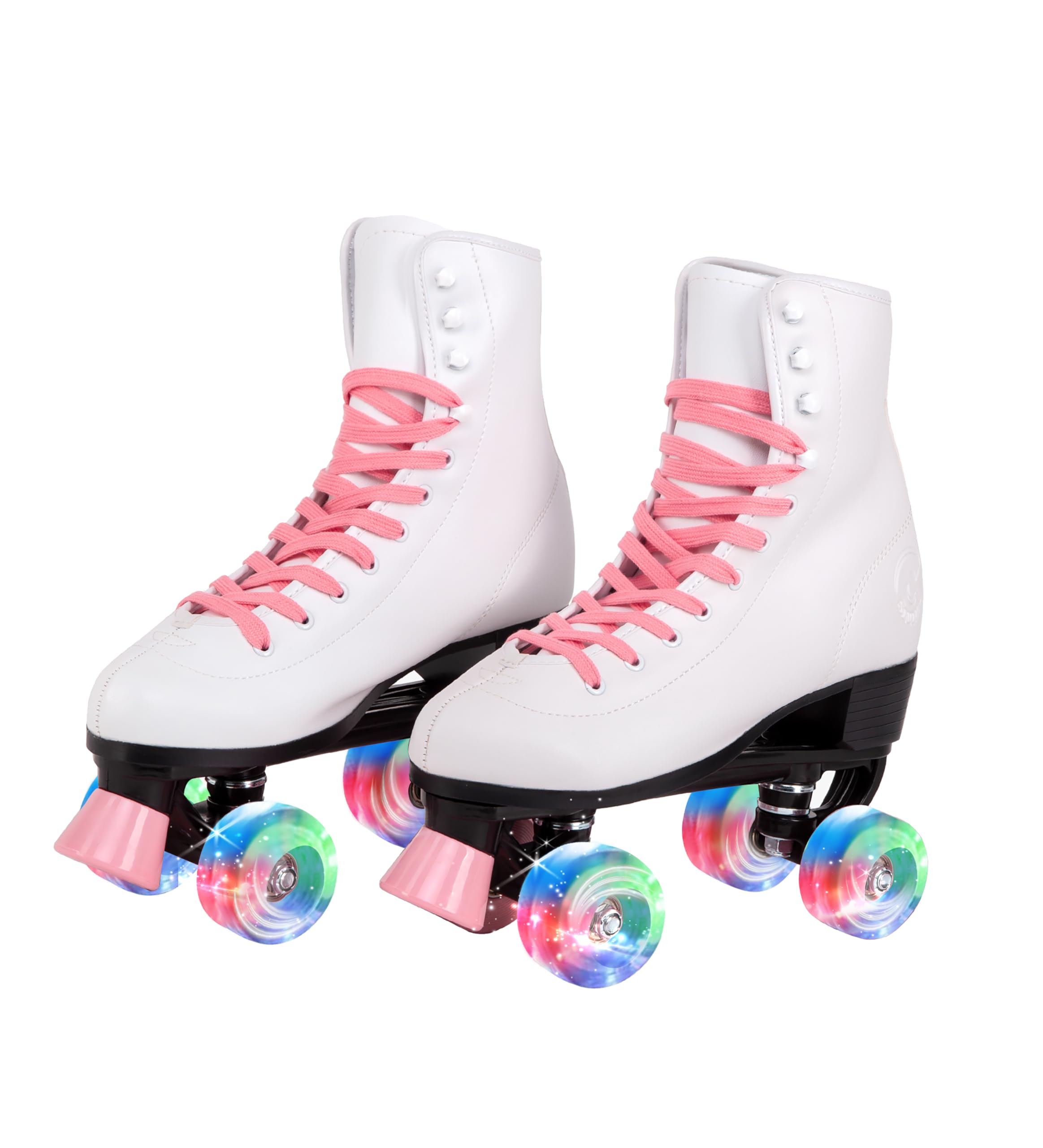 C SEVEN C7skates Quad Roller Skates | Retro Design (Candy Pink w LED, Youth 2)