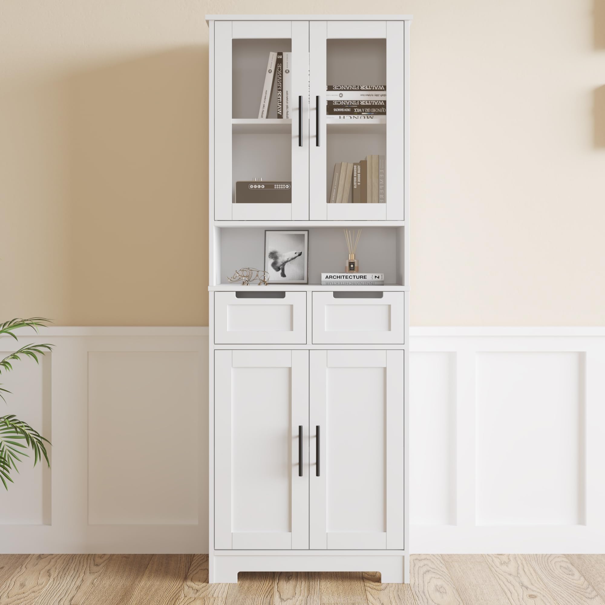 Armoire De Rangement HOMCOM 80x35x85 Cm - 2 Portes, étagère Réglable - Style Moderne Blanc Pour Salon, Cuisine