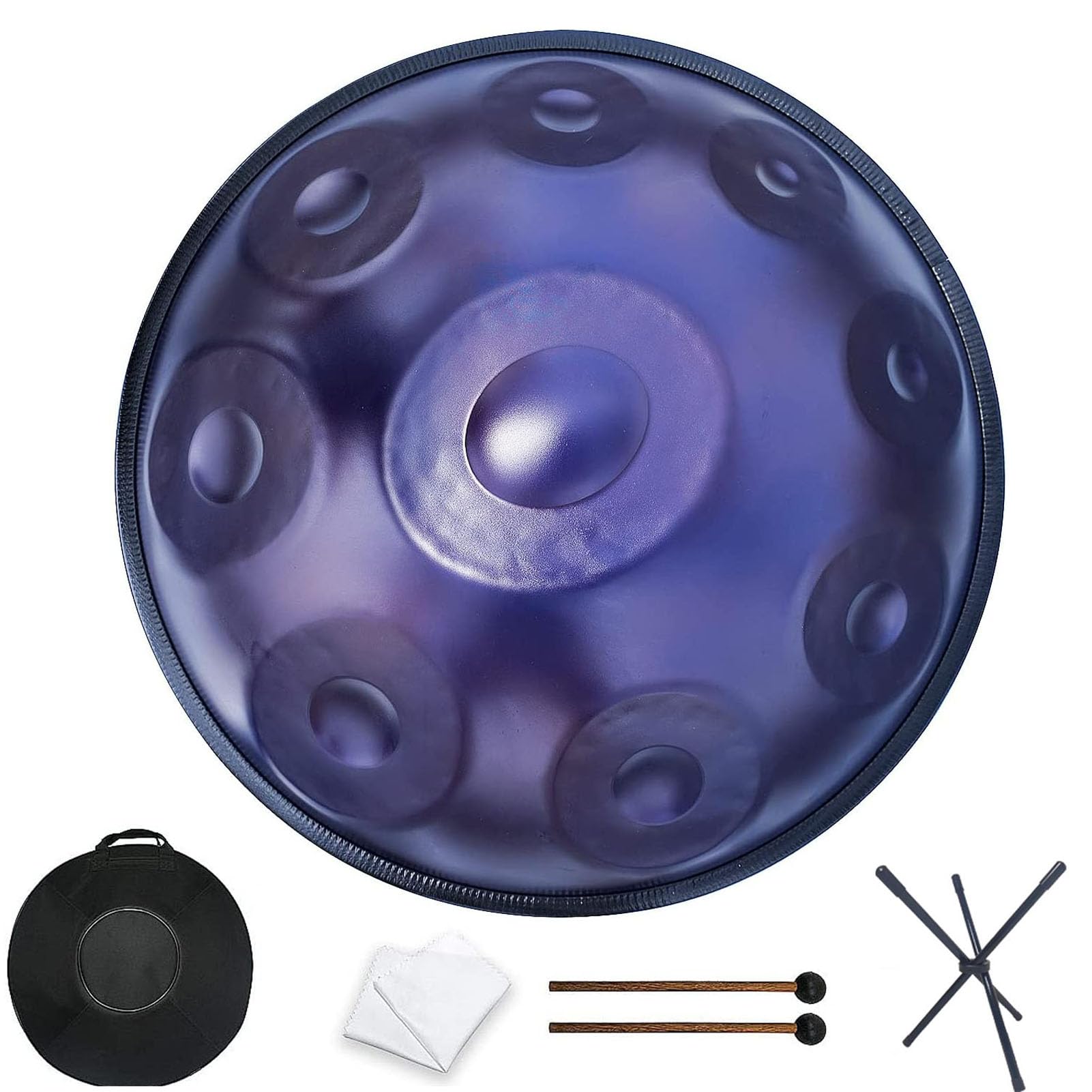 Tambour De Handpan Harmonique Violet en Ré Mineur 9 Notes Tambour De Langue en Acier De 22 Pouces avec Support De Handpan, étui De Handpan, Maillets Durables