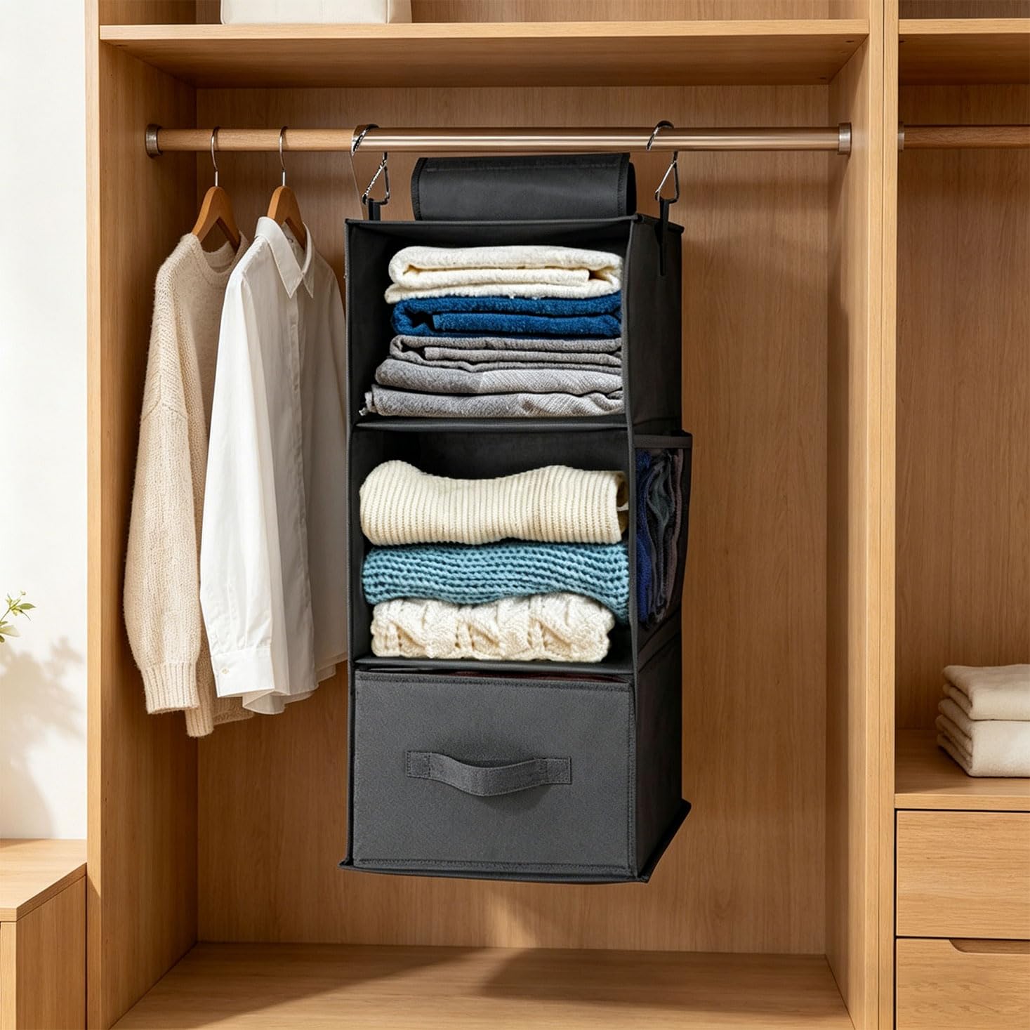 2 Hängeschrank Aufbewahrungstaschen mit sichtbaren Stofftaschen für Socken, Unterwäsche und Accessoires Robuste Oxford Konstruktion, faltbares Design, Hängeregale für den Kleiderschrank